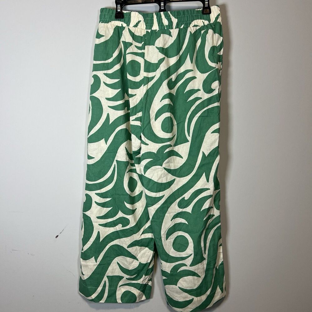 Panama Jack Womens Linen Blend Crop Pants Pockets green white‎ preowned medium - Picture 6 of 7
